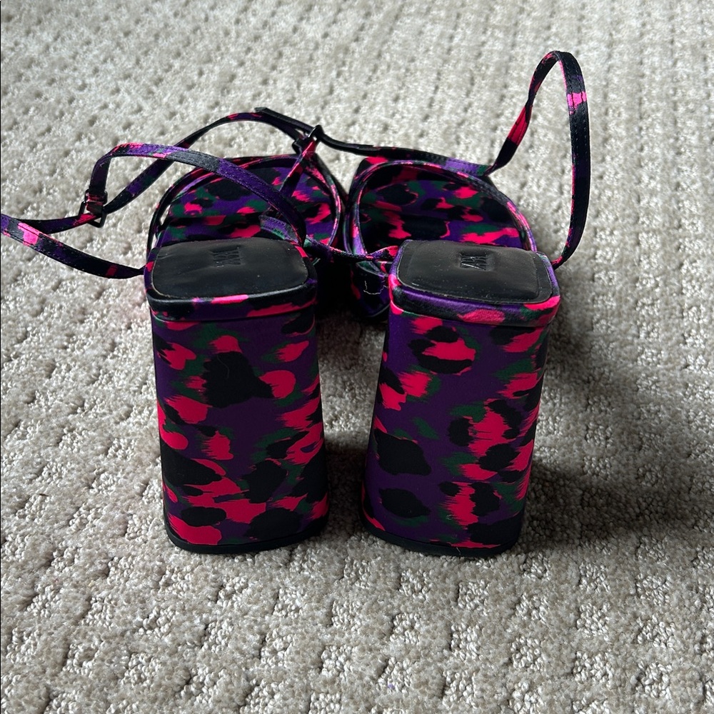 Zara Purple Floral Platform Block Heels with Pink and Green Accents - Picture 4 of 4